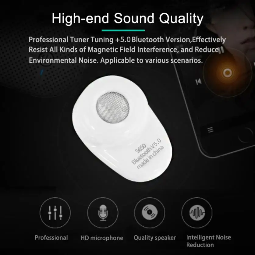 S650 Mini Single In-ear Sports 5.0 Button Bluetooth Headset Android iOS Earbud Wireless Stereo Earphone with Mic HD Noise Cancel (10)