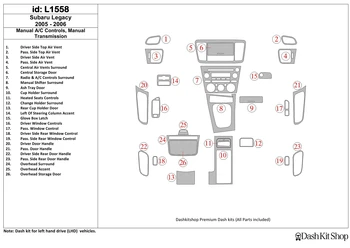 

Interior trim for Subaru Legacy 2005-2006. Set L1558.