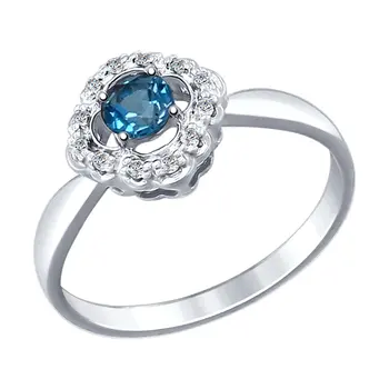 

Sokolov silver ring with blue topaz and cubic zirconia, fashion jewelry, 925, women's male