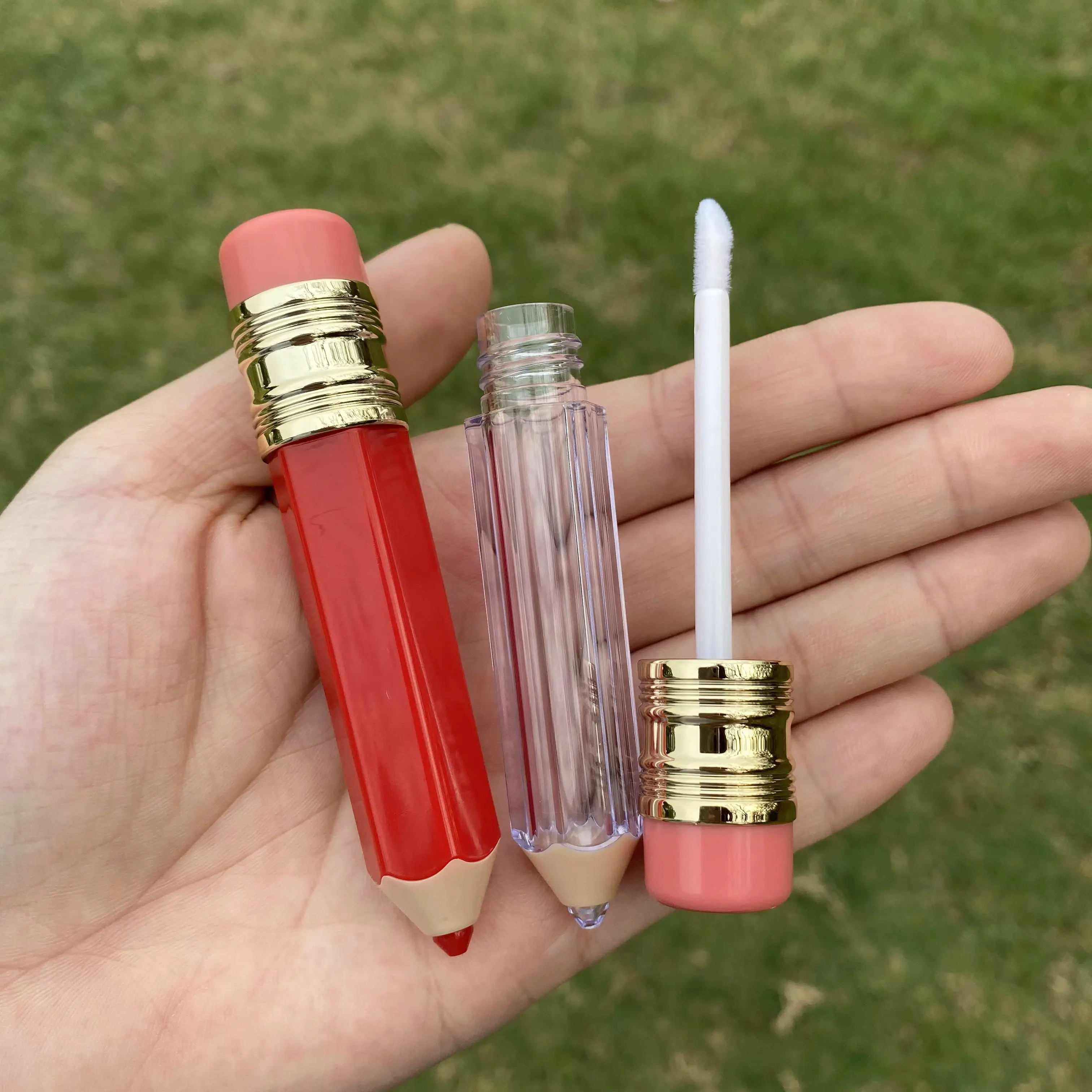 

red empty Lip Gloss Tube Container Clear 5ml Lip Balm Tubes Pencil Shape Lipstick Refillable Bottles Lipgloss Packing Bottles