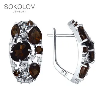 

Drop Earrings with stones SOKOLOV silver rauchtopas and cubic zirkonia fashion jewelry 925 women's male, long earrings