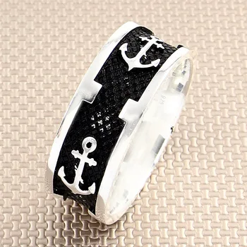 

Men Silver Bands Ring With Anchor Motif Men Wedding Ring Made In Turkey Solid 925 Sterling Silver