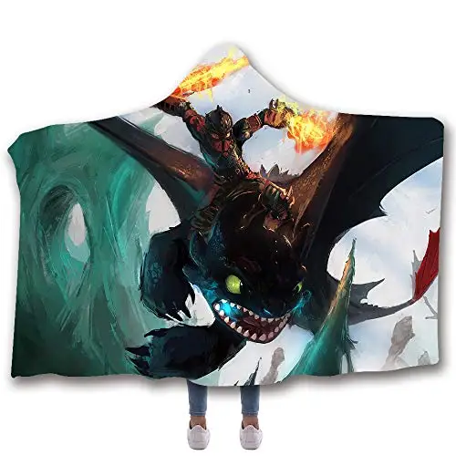 Как приручить дракона плюшевый, с принтом одеяло с капюшоном для взрослых и детей теплый домашний диван носимый двухслойный флис плед - Цвет: Армейский зеленый