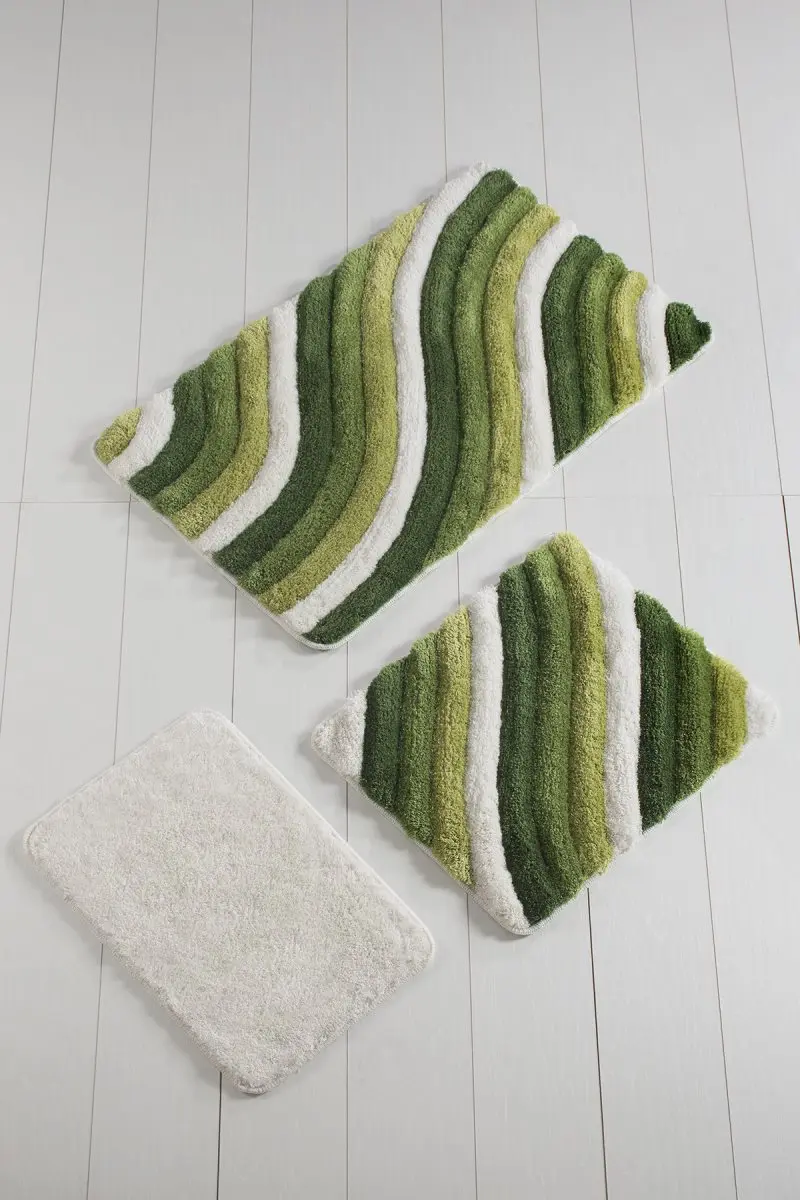 

Bath Mat-mats | Mat Bath Mats Non Slip Anti Mould Mats Colorful Green Line Set 3 60X100 Cm-50X60 Cm-40X60 Cm