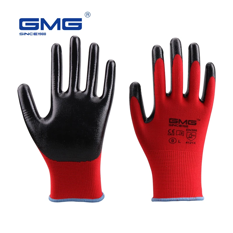 3 пары перчаток масло доказательство GMG красный черный белый серый полиэфирный корпус нитрил гладкое покрытие защитные рабочие перчатки