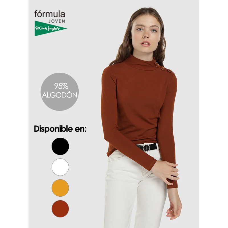 anfitrión Paraíso Pensativo Fórmula Joven Camiseta de Mujer Cuello Perkins Manga Larga Botones  Laterales Tono El Corte Inglés Suave Clásico Otoño Invierno|Camisetas| -  AliExpress