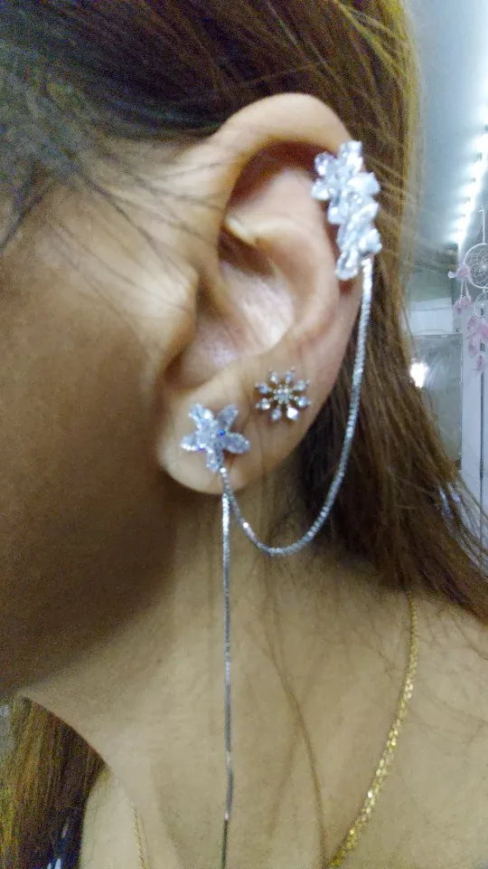 New Arrival Crystal Trendy Water Flower Tassel Earbone Clip Ins