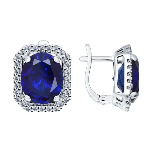 Серьги SOKOLOV из серебра с корундами сапфировыми(синт.) и фианитами