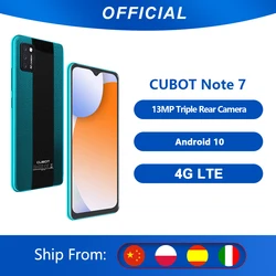 Cubot Note 7 смартфон AI тройные камеры 13 МП Поддержка Распознавания лица 5,5 дюйм экран капли воды 3100 мАч Батарея 4G LTE Сети, Google Android 10, две sim-карты, мобил...