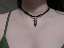 Collar de bala retro de cristal para mujer, colgante de piedra de cuarzo natural, collar, cadena de cuerda negra, joyería