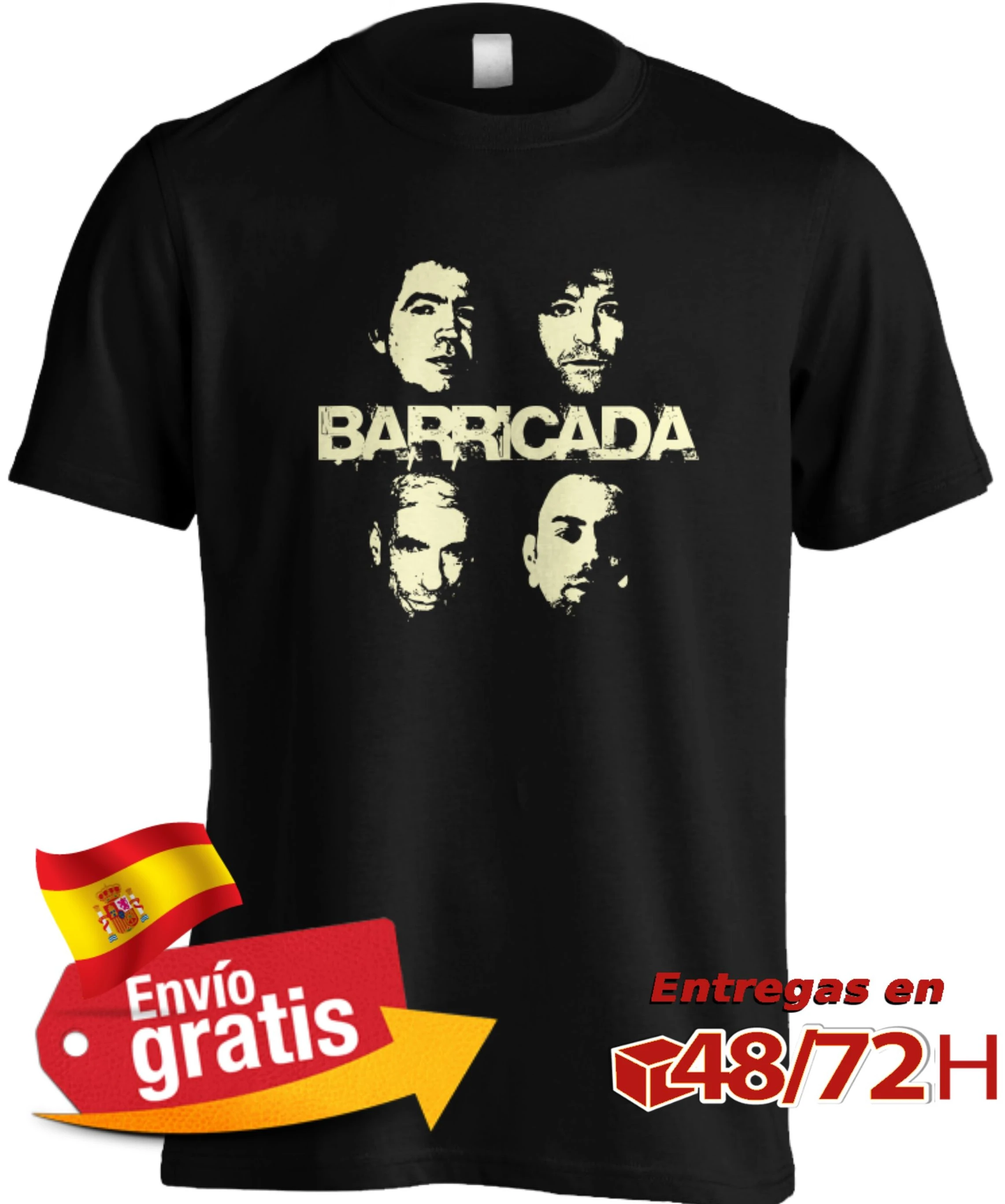 Camiseta BARRICADA Personalizada Logo Efecto Desgastado Banda Hard Rock Heavy Metal Español Música Talla Negro Algodón|Camisetas| - AliExpress