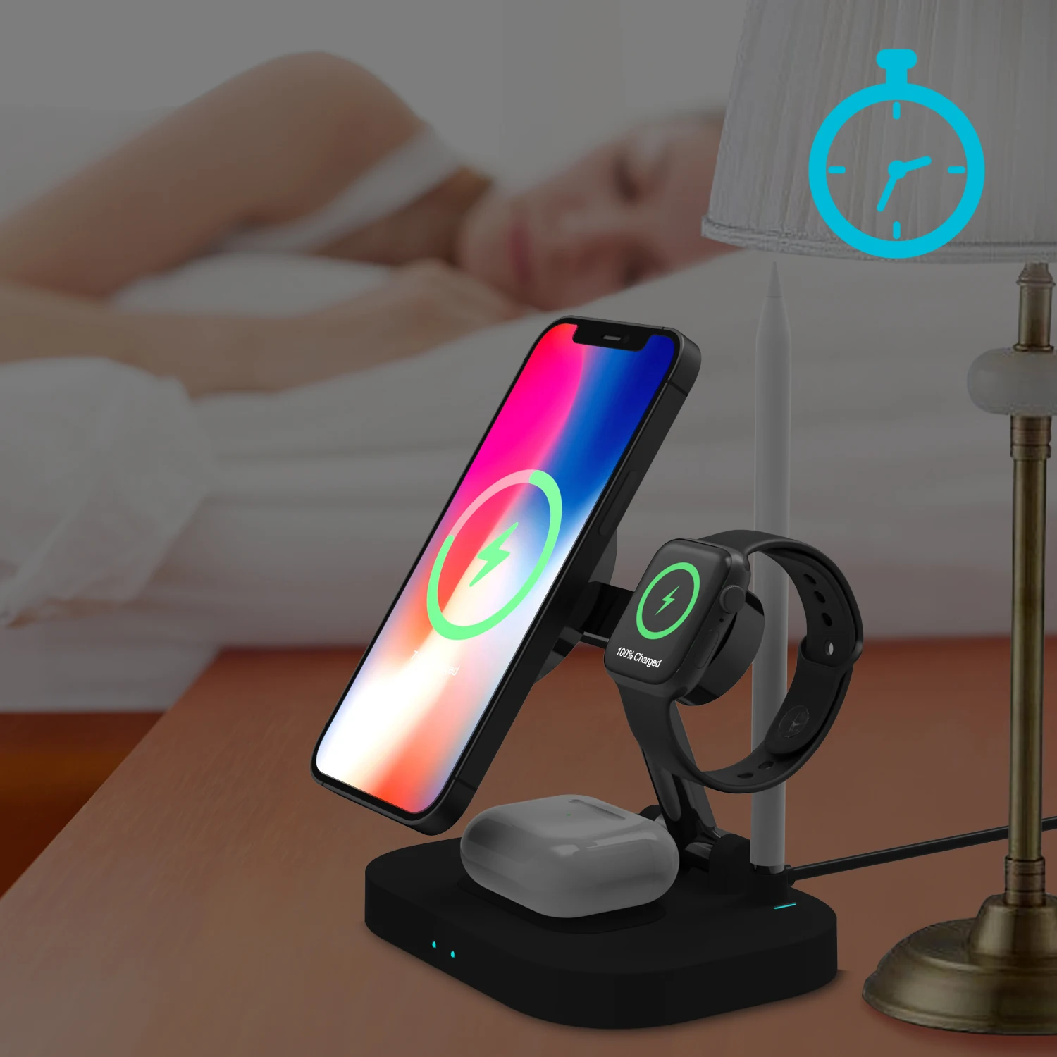 4 in 1 Magnetic Portable Folding Wireless Charger Stand for Iphone 13 Series Apple Watch Airpods Apple Pencil 65 watt fast charger