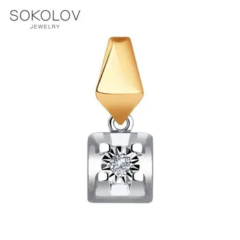 

Sokolov pendant in combined gold with diamond face with Diamond, fashion jewelry, 585, women's male, pendants for neck women