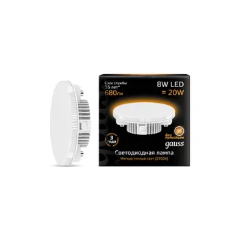 

Gauss LED bulb GX 53 8W 680 LM 3000 K 1/10/100 108008108
