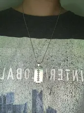 Dongsheng de plata de moda de acero inoxidable de Color hojas de afeitar collares pendientes hombres joyería de acero afeitadora de hombre forma collar-30