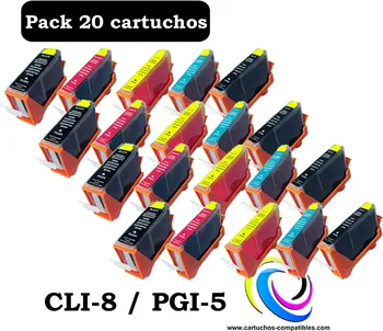 

Canon PGI5 CLI8 Pack 20 MP500 MP510 MP520 MP530 MP600 MP610 MP800 MP600R MP800R MP810 MP830 MP960 MP970 MX700 MX850