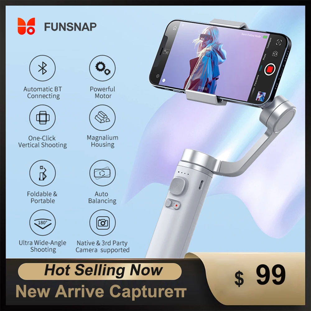Funsnap Handheld Gimbal Captureπ Moblie Phone Stabilize Stick Foldable Bluetooh Adjustable Selfie Stand For iPhone/Huawei XiaoMI