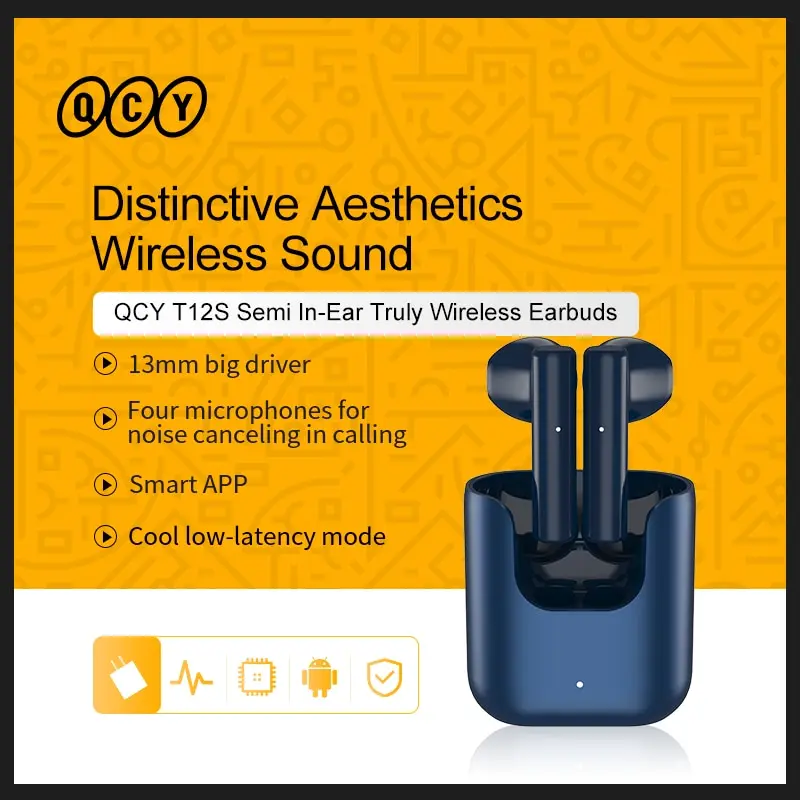 QCY T12S T12 Hybrid ANC Headphone Bluetooth 5.0 Earphone Wireless Charging TWS Earbuds Active Noise Cancellation Customizing APP