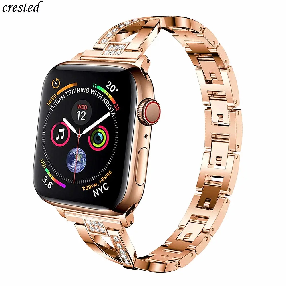 Ремешок из нержавеющей стали 316L для Apple Watch 44 мм 40 38 42 металлический браслет стразы