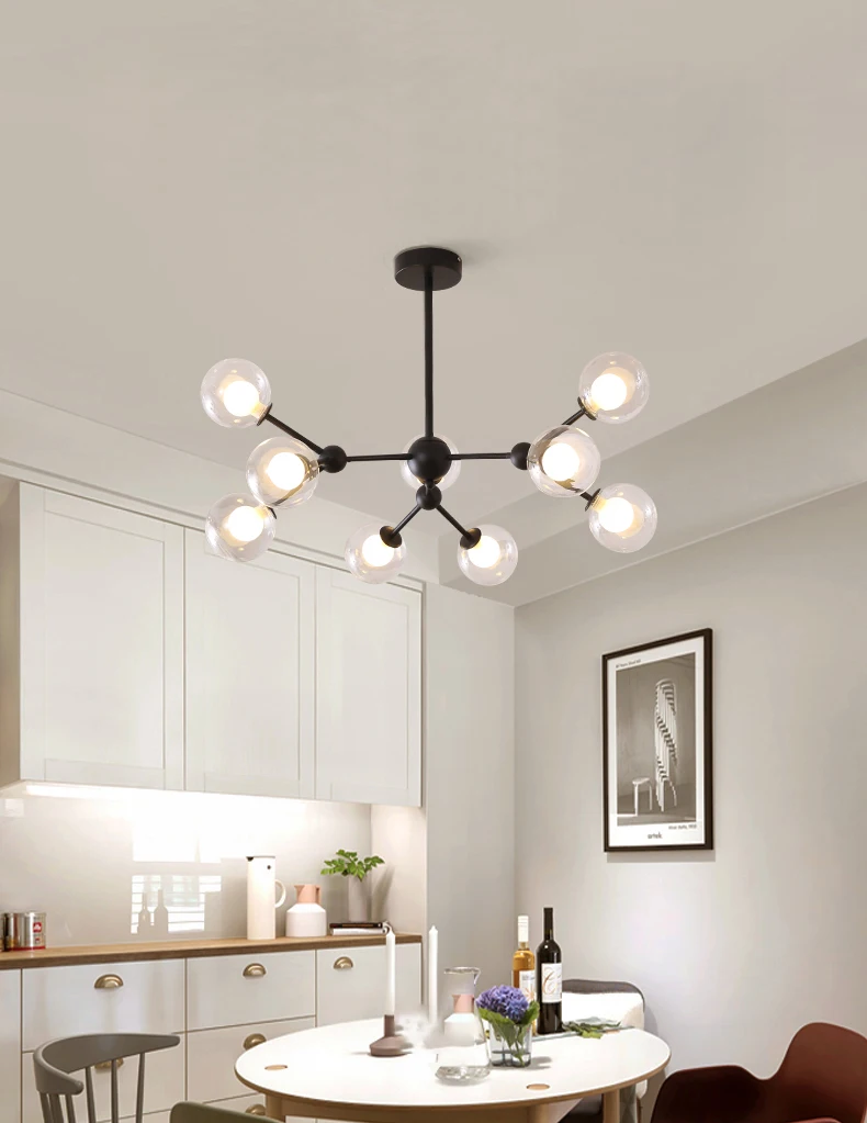 dining room lights Nordic Chandeliers For Living Room Home Decor Modern Transparent Glass Ball Ceiling Pendant Lamp Bedroom Kitchen Dining Lighting black chandelier