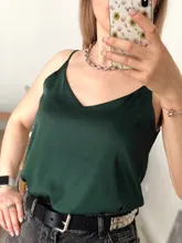 Top Women Tank-Tops Spaghetti-Strap White Cami Satin Silk Summer Camisole Basic V-Neck