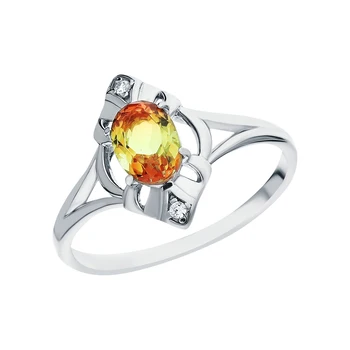 

Silver ring with cubic zirconia and citrine synthetic sunlight sample 925