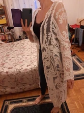 Lace Kimono Swimwear Embroidery Long-Cardigan Beach-Cover-Up Transparent Fitshinling