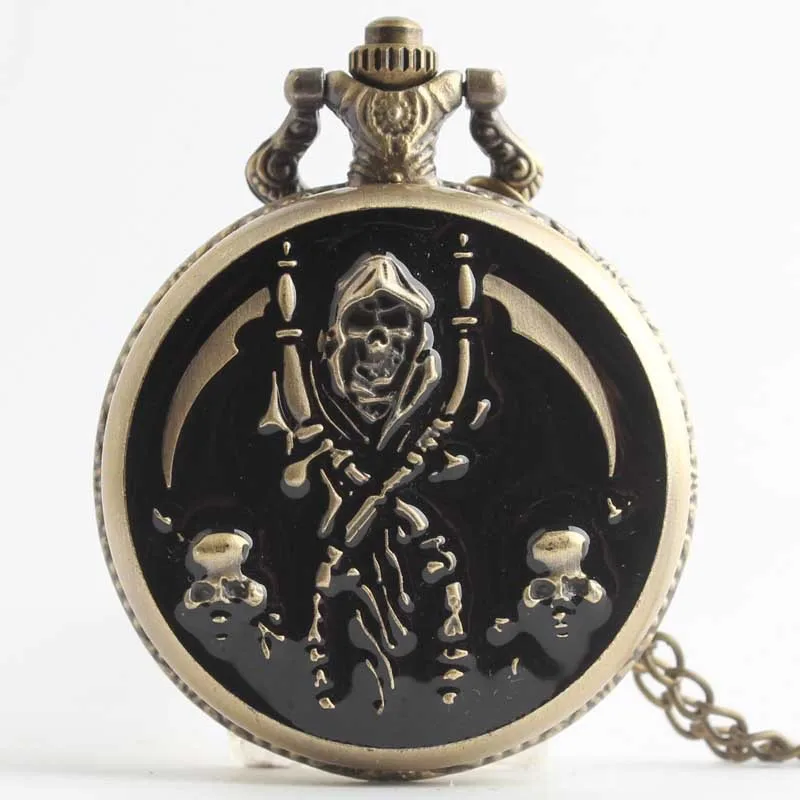 

Flap Skeleton Vintage Pocket Watch Personality Charm Necklace Sweater Chain Pendant Clock Steampunk Skull Quartz Fob Watches
