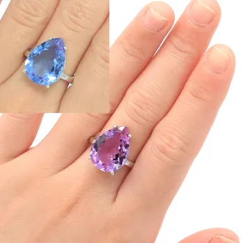 

18x13mm 2020 Hot Sell 18x13mm Created Color Changing Alexandrite & Topaz Jewelry Making Silver Rings