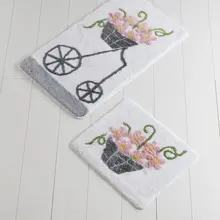 Коврики для ванной нескользящие Противоскользящие коврики противоскользящие Alacati розовый 2'Li набор 60X100 см-50X60 см