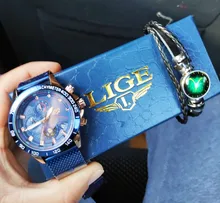 Relojes LIGE para hombre, reloj de pulsera de lujo de marca, reloj de cuarzo, reloj azul, reloj deportivo impermeable para hombr