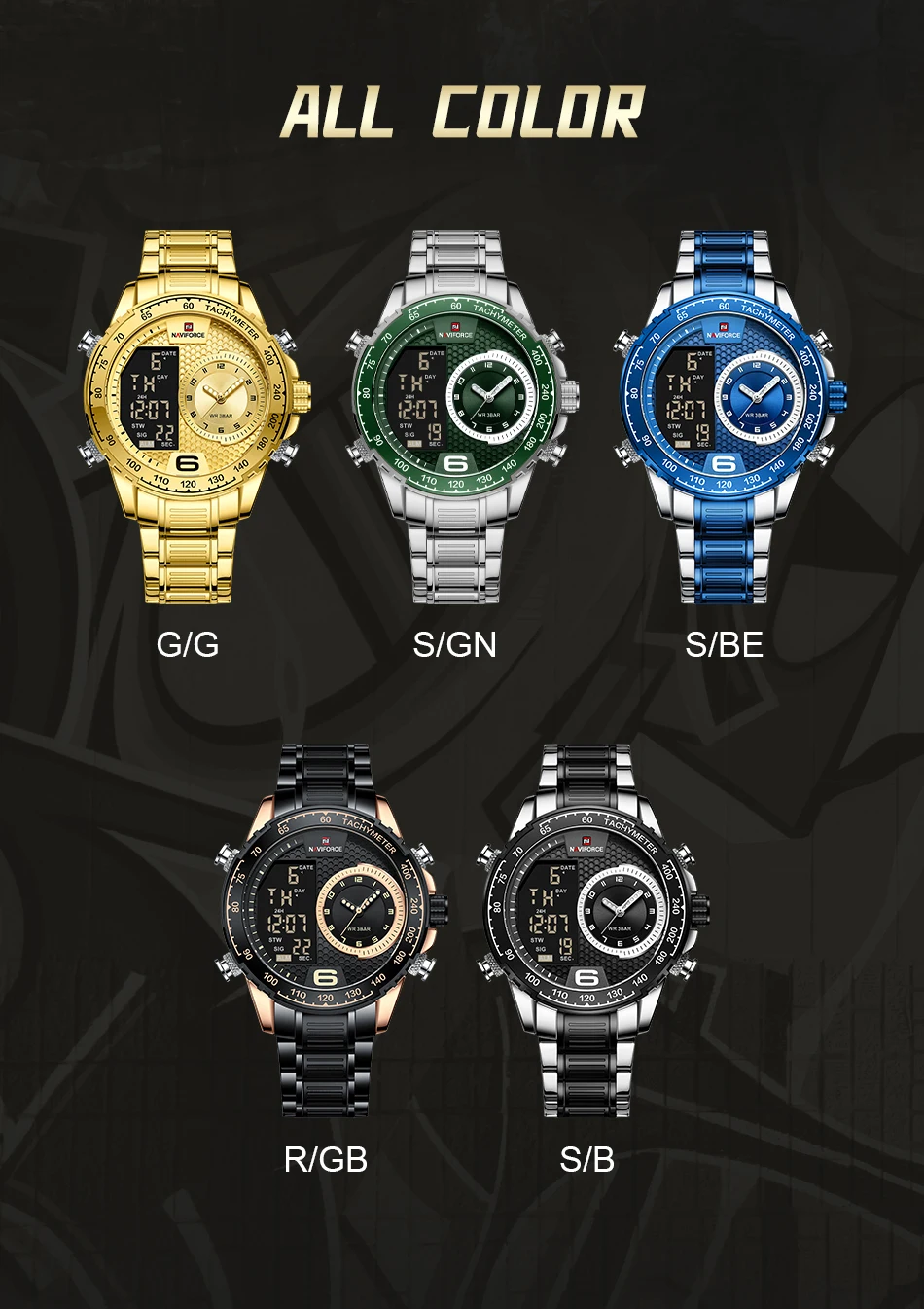 NAVIFORCE Fashion Watches for Men LED Digital Waterproof Steel Strap Wrist Watch Luminous Dial Sport Clock Men Relogio Masculino