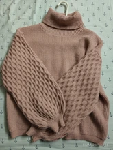 Knitted Pullover Sweater Lantern-Sleeve Turtleneck Simplee Casual Winter Autumn Solid