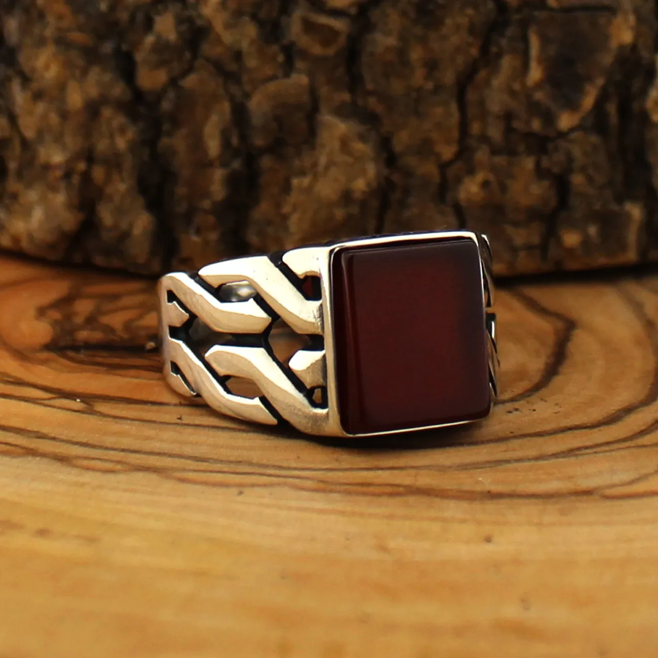 

925 Sterling Silver Ring for Men Red Aqeeq Stone Jewelry fashion vintage Gift Zircon Onyx Mens Rings All Size (made in Turkey)