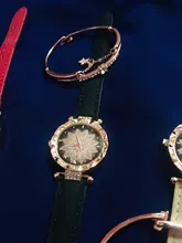 Conjunto de relojes de pulsera con cielo estrellado para mujer, pulsera de cuarzo de cuero informal, 2020