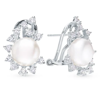 

Silver earrings with cubic zirconia and pearls sunlight sample 925 test