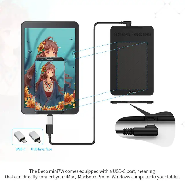 XPPen Deco Mini7W Wireless Drawing Tablet 7*4 Inch Graphics Tablet With 60 Tilt 8192 Levels for Windows Mac Android Art Design 5