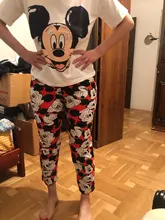 Disney-Pijama de manga corta para mujer, ropa de dormir femenina con diseño de Mickey avatar, estampado de Mickey de dibujos animados