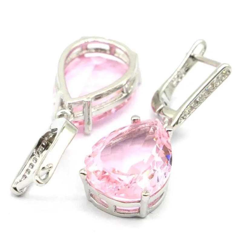 Pendant Necklace 27x13mm SheCrown Jewelry Set Drop 18x13mm Pink Kunzite Gift For Girls Silver Pendant Earrings
