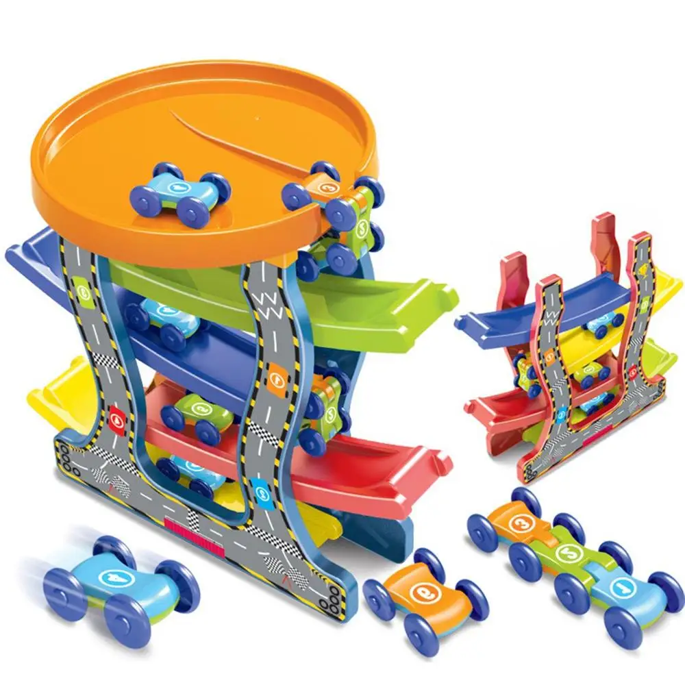 

Children Diy Educational Toys Boy Parent Child Interaction Inertia Scooter Racing Four Layers Slide Track