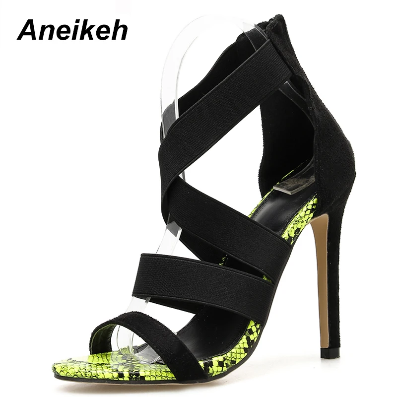 Aneikeh/; сандалии-гладиаторы; модная обувь; женские босоножки; Туфли-лодочки на высоком тонком каблуке с открытым носком и ремешком на щиколотке с эластичными лентами - Цвет: yellow