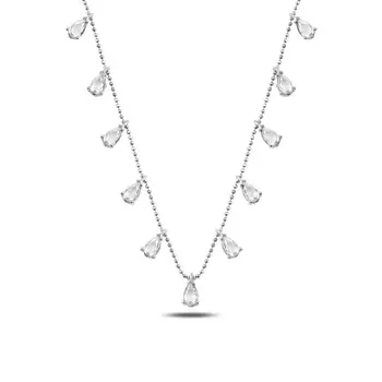 

Angemiel 925 Silver Drop Zircon Cubic Zirconia Dangle Necklace-Rhodium Plated