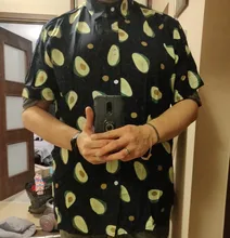 Camisa de manga corta con estampado de aguacate para hombre, Camisa cómoda informal con cuello en V y solapa, 40x40, nueva gran oferta
