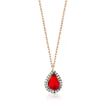 

925 sterling Silver Red Stone Drop Necklace