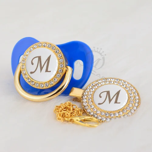 MIYOCAR серебряное имя bling Начальная буква M элегантная шикарная пустышка и пустышка зажим BPA бесплатно пустышка bling babyshower подарок LM-W - Цвет: LM-6-W    0-6M