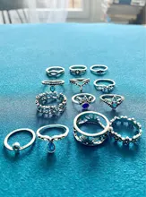 Tocona 13 unids/set Bohemia Color de plata antiguo corona unicornio con flores tallado anillos de nudillo anillos para la joyería de las mujeres 4841