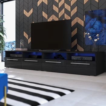 

Selsey PHIRIS DOUBLE - TV Stand / TV Cabinet / TV Unit with LED / 200 cm / Black with Gloss Fronts