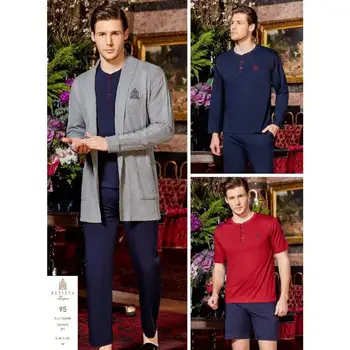 

BATİSTA 95 COTTON ROBE SHORT T-SHIRT 5 PIECES MENS PYJAMA SET HOMEWEAR NIGHTWEAR