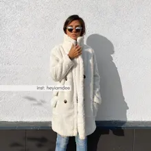 Fur Jacket Coats Teddy Faux-Fur Women Lambs Thick Long Winter Warm Chic Fashion Wool