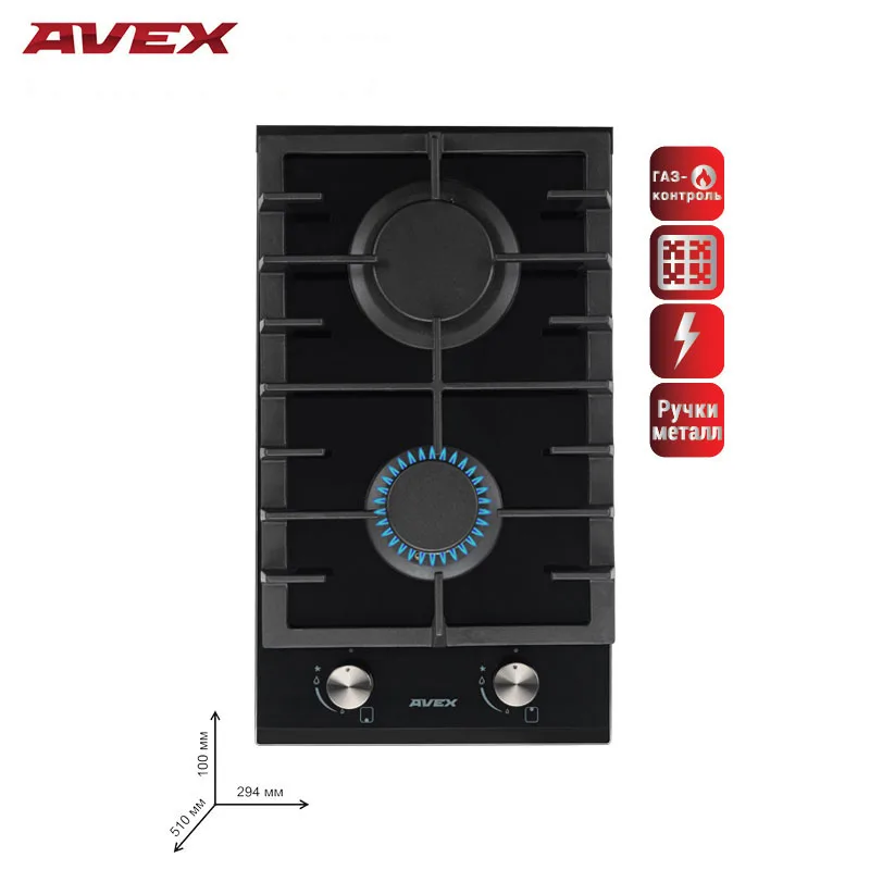 Встраиваемая панель с газконтролем чугунными решетками AVEX HM 3022 B ширина 30 см